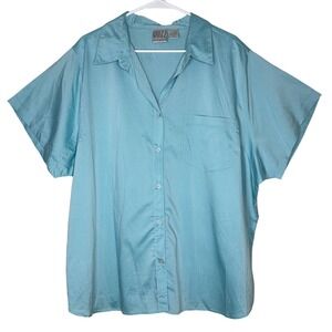 Quizz NWT Y2K Aqua Blue Button Down Short‎ Sleeve Shirt Women's Plus Size 24